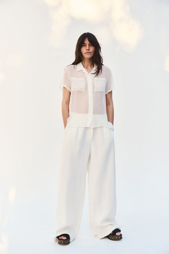 Herringbone Linen Wide Leg Pant