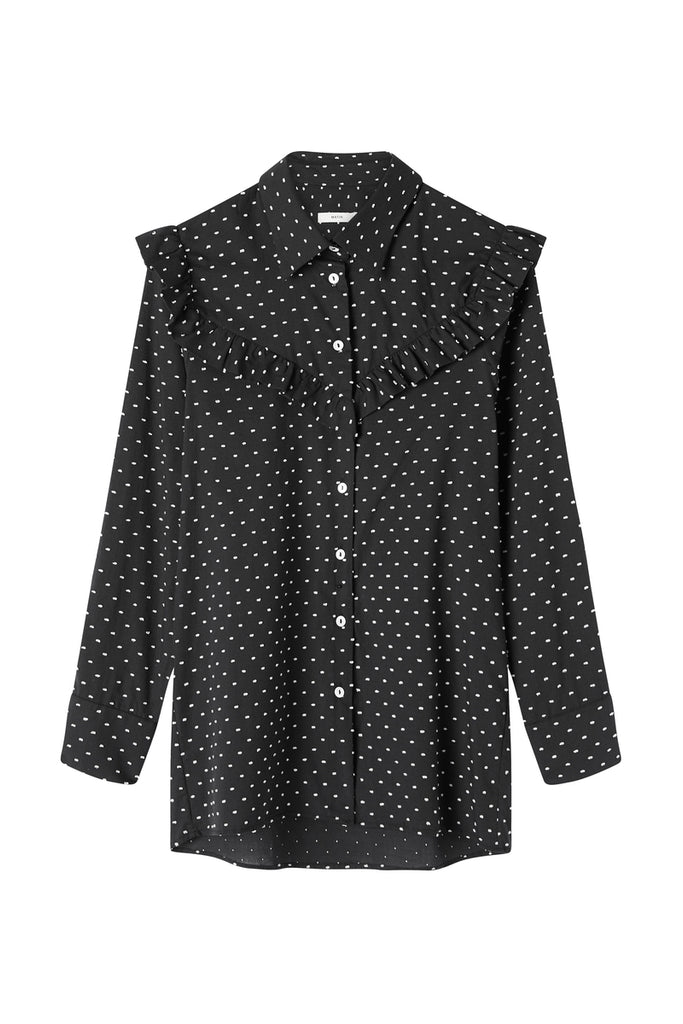 Embroidered Polka Dot Ruffle Shirt