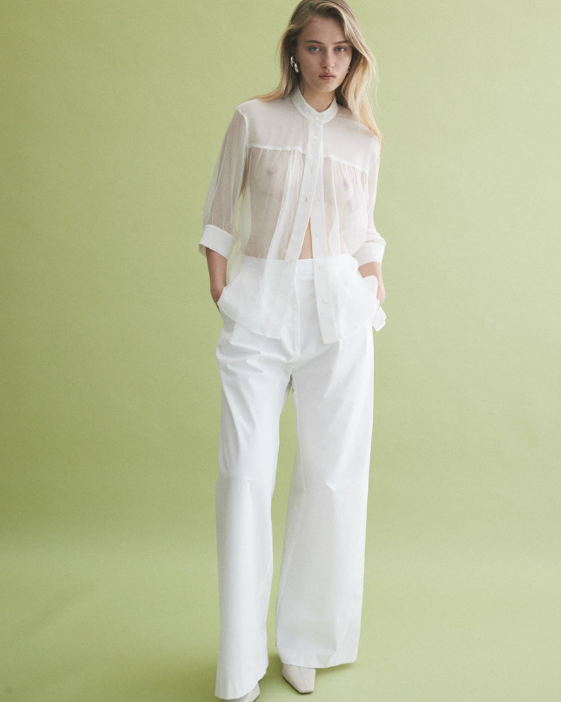 Relaxed cotton pleat pant