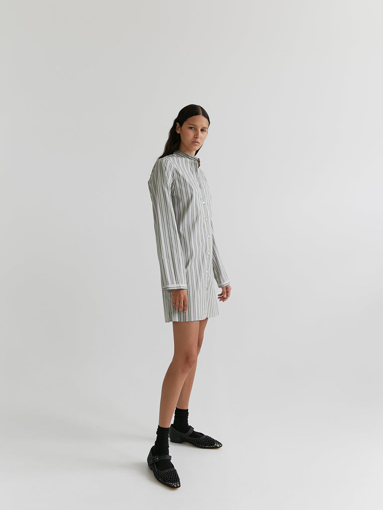 green stripe mini shirt dress