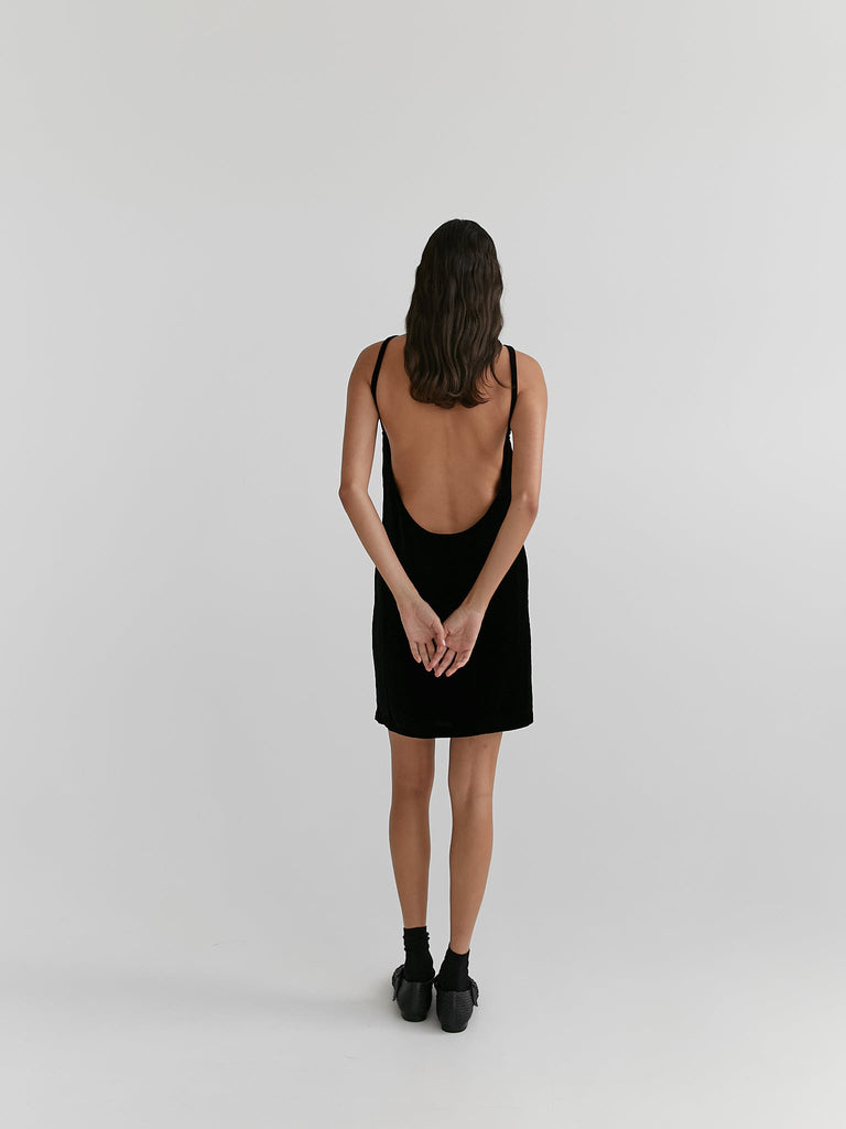 silk velvet backless mini dress
