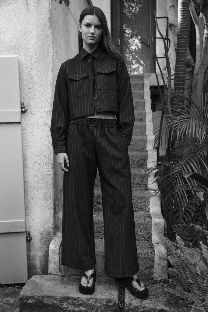 pinstripe pull-on pant