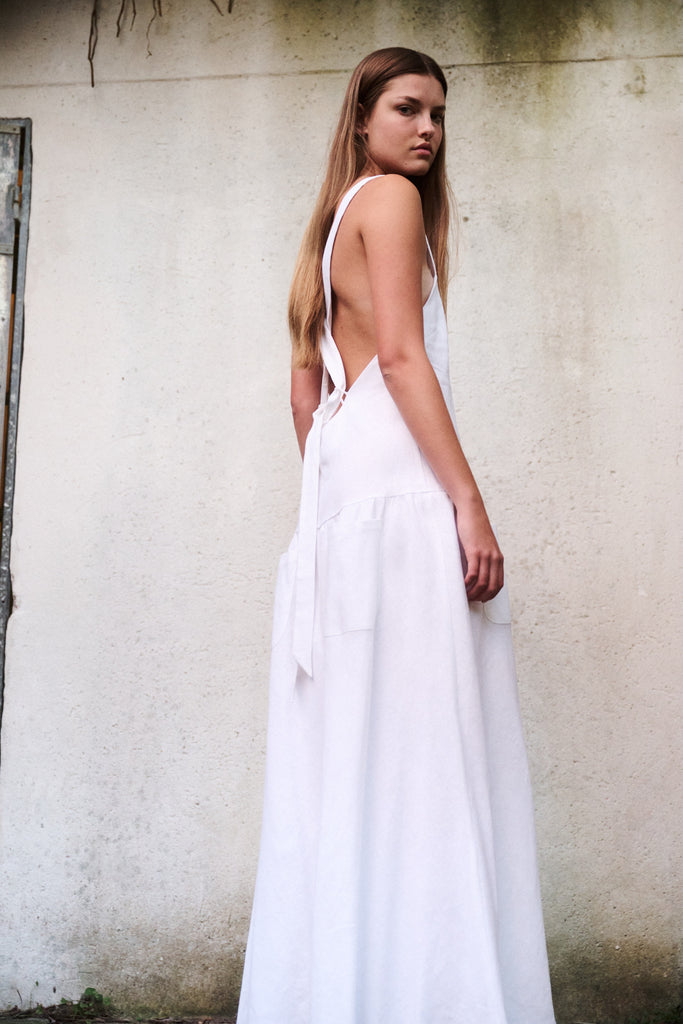 Athena cross back linen dress