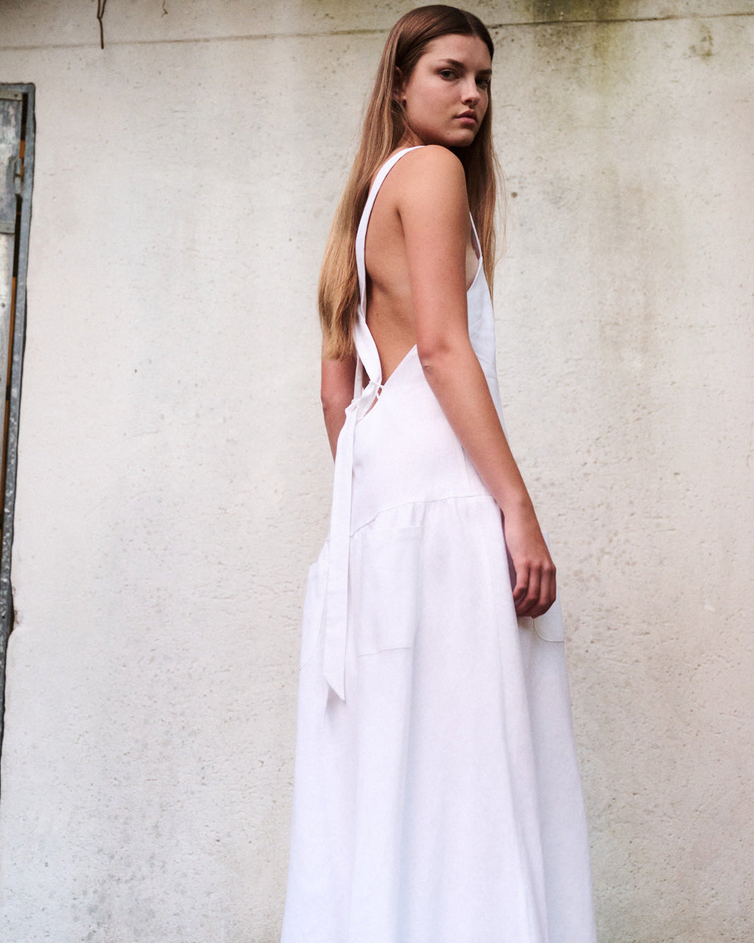 Athena cross back linen dress