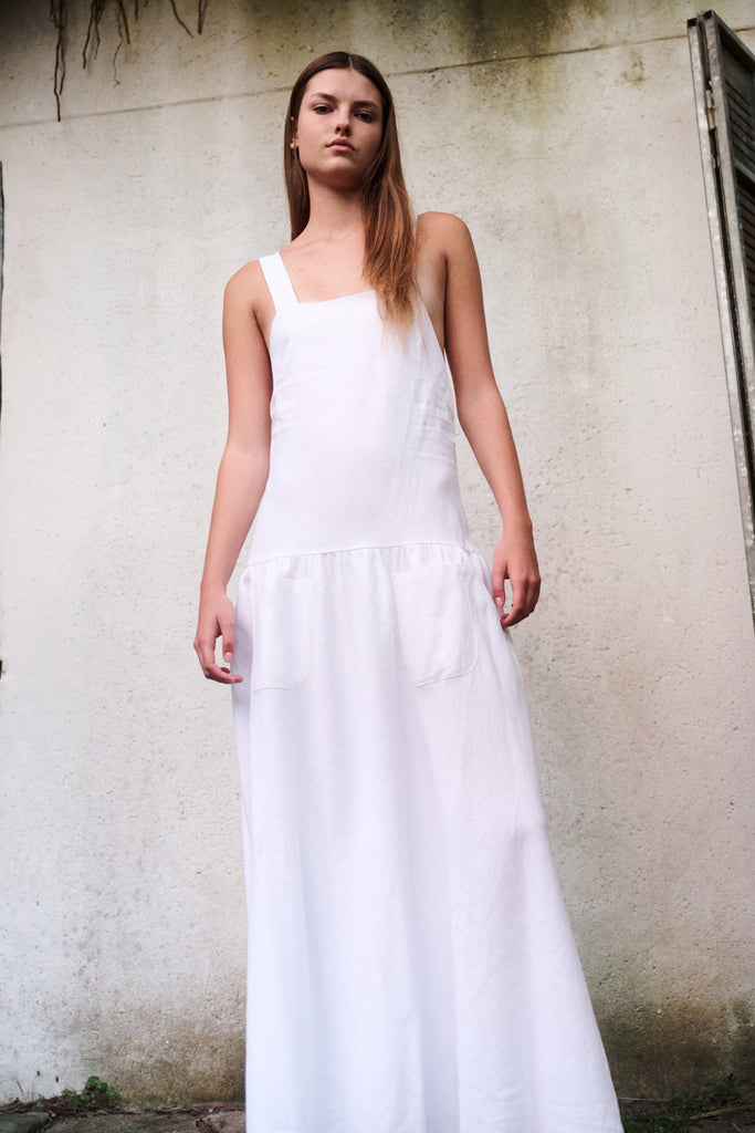 Athena cross back linen dress